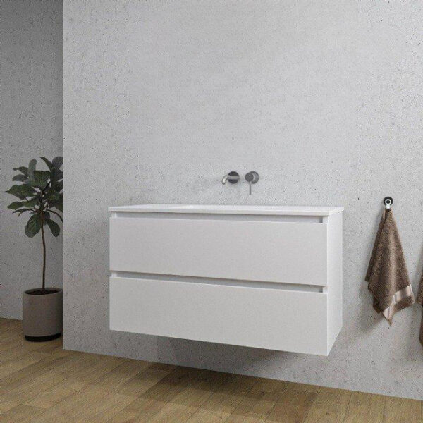 Adema Chaci Badkamermeubelset - 100x46x57cm - 1 keramische wasbak wit - zonder kraangaten - 2 lades - mat wit SW718710/SW773927