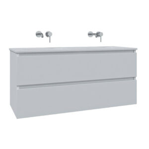 Adema Chaci Badkamermeubelset - 120x46x57cm - 2 keramische wasbakken wit - zonder kraangaten - 2 lades - mat wit SW718711/SW773928