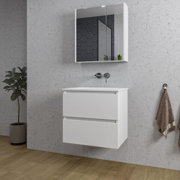 Adema Chaci Badkamermeubelset - 60x46x57cm - 1 keramische wasbak wit - zonder kraangaten - 2 lades - Spiegelkast - mat wit SW718708/SW773925/SW812066/SW812070