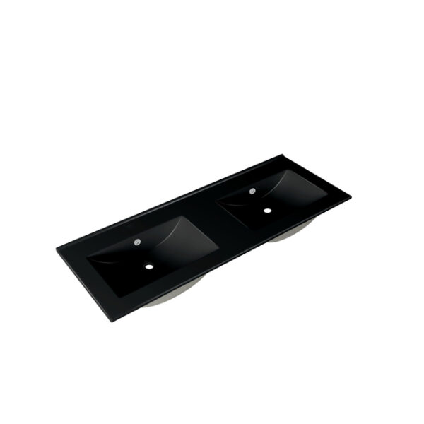 Adema Night meubelwastafel 121x2x46cm met overloop 2 wasbakken 0 kraangaten Keramiek Mat Zwart 2120 EE Double Matt Black