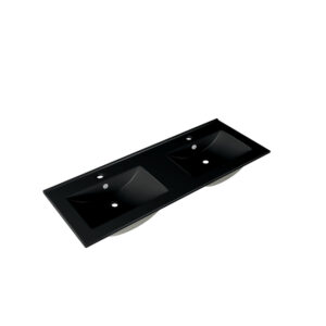 Adema Night meubelwastafel 121x2x46cm met overloop 2 wasbakken 2 kraangaten Keramiek Mat Zwart 2120 EE Double Matt Black