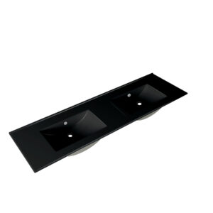 Adema Night meubelwastafel 141x2x46cm met overloop 2 wasbakken 0 kraangaten Keramiek Mat Zwart 2120 EE Double Matt Black