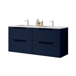 adema prime balance badkamermeubelset 120x55x45cm 2 ovale keramische wasbakken wit 2 kraangaten 4 lades rechthoekige spiegel mat marine blauw sw916234