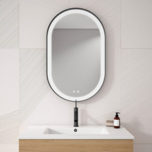 Adema Vygo spiegel - 80x50cm - ovaal - 6mm - LED verlichting - spiegelverwarming - zwart OUTLETSTORE 87672
