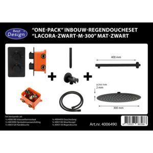 Best Design One Pack inbouw regendoucheset Lacora Nero M 300 mat zwart 4006490