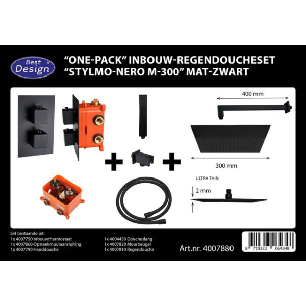 Best Design One Pack inbouw regendoucheset Stylmo Nero M 300 mat zwart 4007880