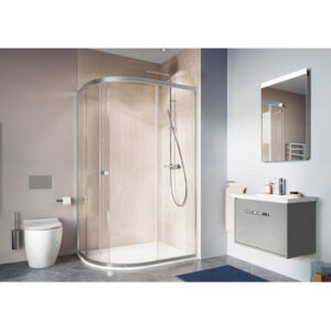 Crosswater Clear 6 kwartronde douchecabine met 1 schuifdeur 80x100x195cm 6mm helder veiligheidsglas zilver CAQSSC10X8