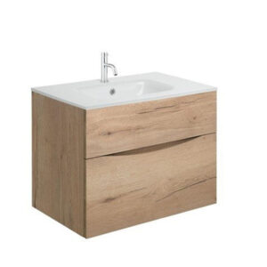 Crosswater Glide II Badkamermeubelset - 70x45x52cm - 2 lades - greeploos - softclose - windsor oak - kraangat - wit SW487206 SW487207