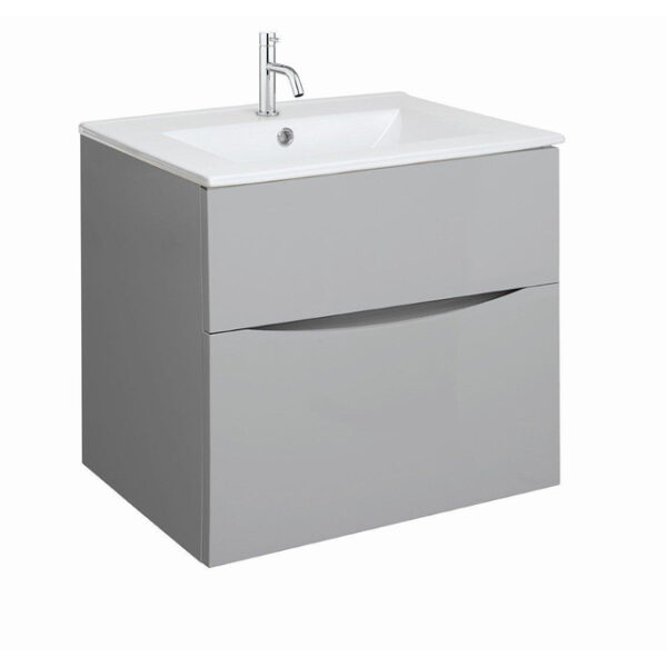 Crosswater Glide II Badmeubelset - 60x45x52cm - 2 lades - greeploos - Storm Grey - wastafel - kraangat - ice white SW876167 SW876229