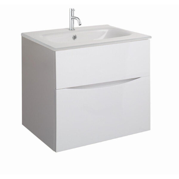 crosswater glide ii badmeubelset 60x45x52cm 2 lades greeploos white gloss wastafel kraangat ice white sw890273