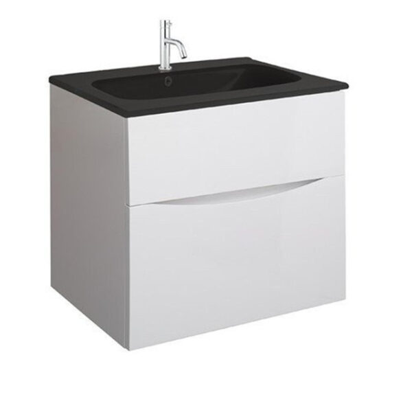 Crosswater Glide II Badmeubelset - 60x45x52cm - 2 lades - greeploos - white gloss - wastafel - kraangat - midnight black SW876170 SW876187