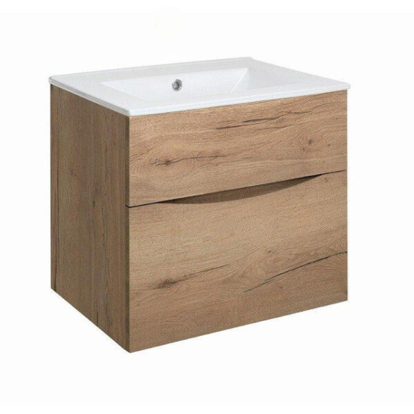 Crosswater Glide II Badmeubelset - 60x45x52cm - 2 lades - greeploos -Windsor Oak - wastafel - ice white SW876154 SW876186