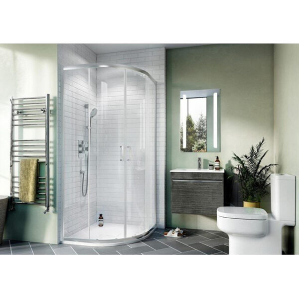 crosswater kai kwartronde douchecabine met 2 schuifdeuren 80x80x190cm met 6mm helder veiligheidsglas zilver sw487337