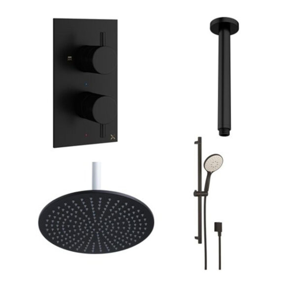 Crosswater MPRO Inbouwdoucheset - 30cm hoofddouche - plafondarm - glijstangset - ronde handdouche - mat zwart SW385428 sw956261 SW385429 SW385437 SW385372 SW385