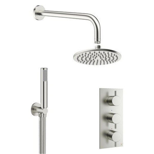 crosswater mpro regendoucheset inbouw hoofddouche 20cm 2 functies 3 knoppen wandarm 33cm staafhanddouche 1 stand rvs geborsteld sw487215