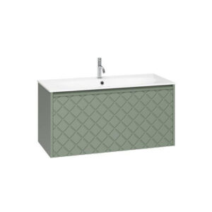 Crosswater Vergo Badkamermeubelset - 99.8x47.6x45.5cm - 1 cast mineral marble wasbak wit - 1 kraangat - 1 lade - sage green SW876316 SW876156