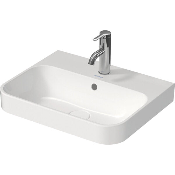 Duravit HappyD 2 Plus opbouwwastafel met kraangat met overloop 50x40cm met keramisch push-open ventiel m. WG wit 23605000001