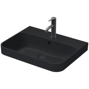 Duravit HappyD 2 Plus opbouwwastafel met kraangat met overloop 60x46cm met keramisch push-open ventiel m. WG mat antraciet 23606013001