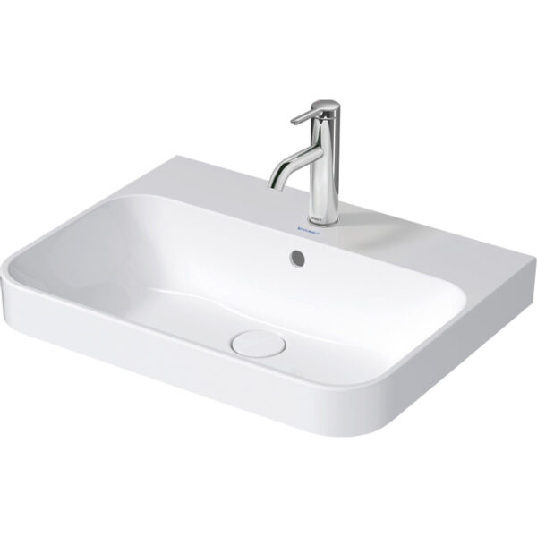 Duravit HappyD 2 Plus opbouwwastafel met kraangat met overloop 60x46cm met keramisch push-open ventiel wit 2360600000