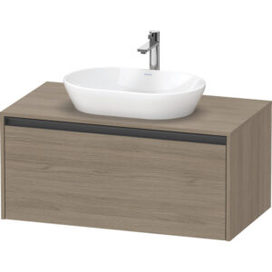 Duravit Ketho 2 wastafelonderbouwkast incl. consoleplaat met 1 lade 100x55x45.9cm met handgreep antraciet eiken terra mat K24886035350000