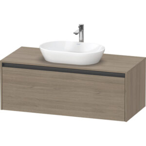 duravit ketho 2 wastafelonderbouwkast incl. consoleplaat met 1 lade 120x55x45.9cm met handgreep antraciet eiken terra mat sw773146