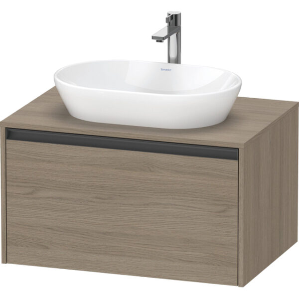 duravit ketho 2 wastafelonderbouwkast incl. consoleplaat met 1 lade 80x55x45.9cm met handgreep antraciet eiken terra mat sw773004