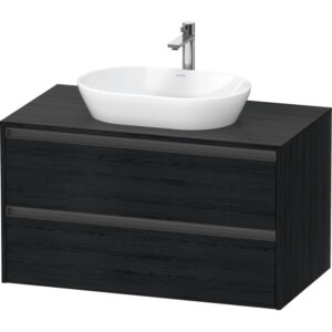 Duravit Ketho 2 wastafelonderbouwkast incl. consoleplaat met 2 laden 100x55x56.8cm met handgrepen antraciet eiken zwart mat K24896016160000