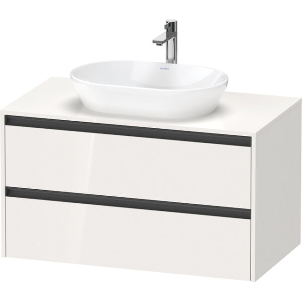 Duravit Ketho 2 wastafelonderbouwkast incl. consoleplaat met 2 laden 100x55x56.8cm met handgrepen antraciet hoogglans wit K24896022220000