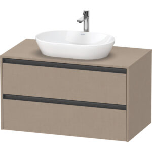 duravit ketho 2 wastafelonderbouwkast incl. consoleplaat met 2 laden 100x55x56.8cm met handgrepen antraciet linnen mat sw772070