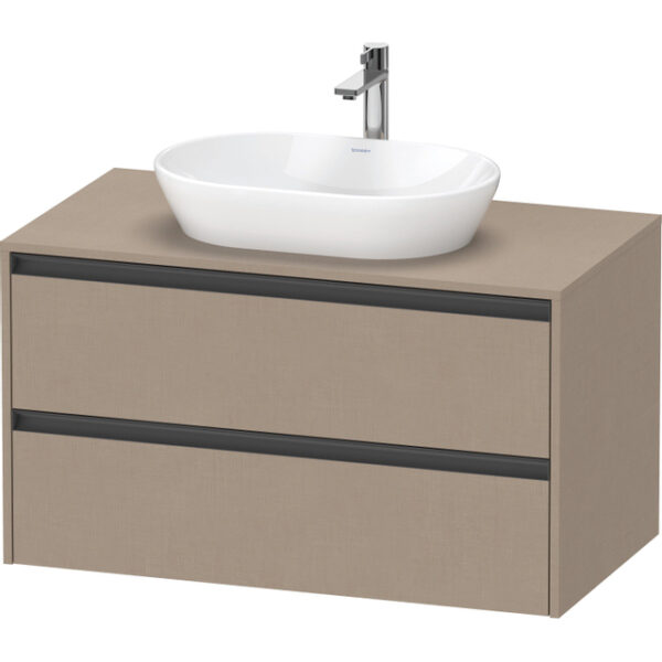 duravit ketho 2 wastafelonderbouwkast incl. consoleplaat met 2 laden 100x55x56.8cm met handgrepen antraciet linnen mat sw772070