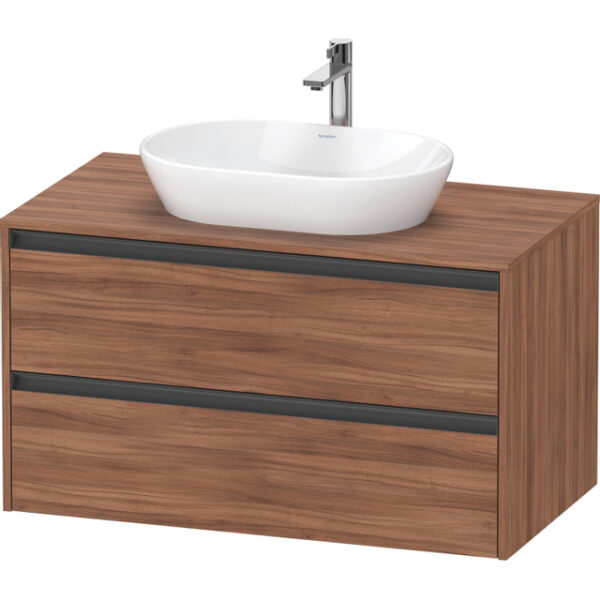 Duravit Ketho 2 wastafelonderbouwkast incl. consoleplaat met 2 laden 100x55x56.8cm met handgrepen antraciet noten mat K24896079790000