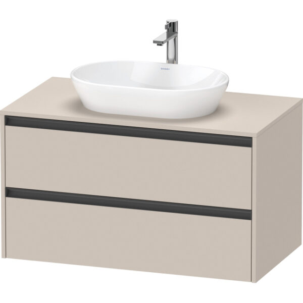 duravit ketho 2 wastafelonderbouwkast incl. consoleplaat met 2 laden 100x55x56.8cm met handgrepen antraciet taupe mat sw772824