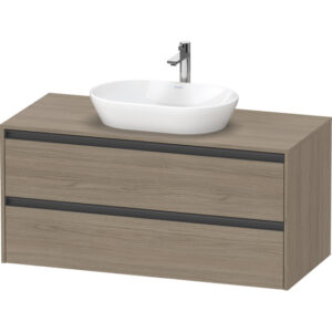 Duravit Ketho 2 wastafelonderbouwkast incl. consoleplaat met 2 laden 120x55x56.8cm met handgrepen antraciet eiken terra mat K24897035350000