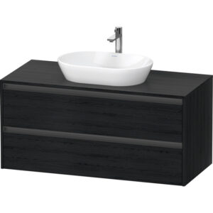 Duravit Ketho 2 wastafelonderbouwkast incl. consoleplaat met 2 laden 120x55x56.8cm met handgrepen antraciet eiken zwart mat K24897016160000