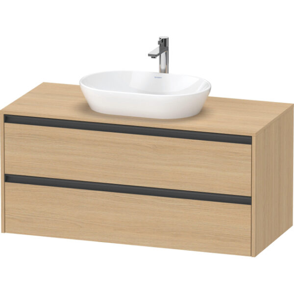 duravit ketho 2 wastafelonderbouwkast incl. consoleplaat met 2 laden 120x55x56.8cm met handgrepen antraciet natuur eiken mat sw772287