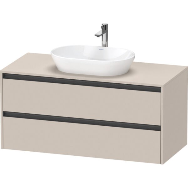 duravit ketho 2 wastafelonderbouwkast incl. consoleplaat met 2 laden 120x55x56.8cm met handgrepen antraciet taupe mat sw771988