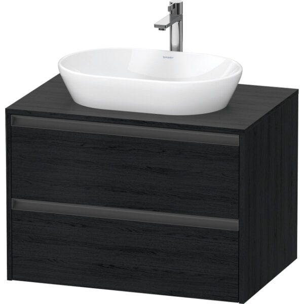 Duravit Ketho 2 wastafelonderbouwkast incl. consoleplaat met 2 laden 80x55x56.8cm met handgrepen antraciet eiken zwart mat K24895016160000