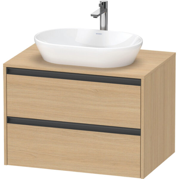 duravit ketho 2 wastafelonderbouwkast incl. consoleplaat met 2 laden 80x55x56.8cm met handgrepen antraciet natuur eiken mat sw771981