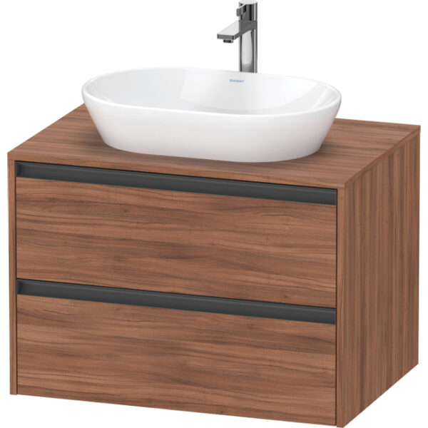 Duravit Ketho 2 wastafelonderbouwkast incl. consoleplaat met 2 laden 80x55x56.8cm met handgrepen antraciet noten mat K24895079790000