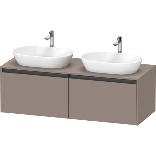 Duravit Ketho 2 wastafelonderbouwkast incl. consoleplaat met 2 laden voor dubbele waskommen 140x55x45.9cm met handgrepen antraciet basalt mat K24888B43430000