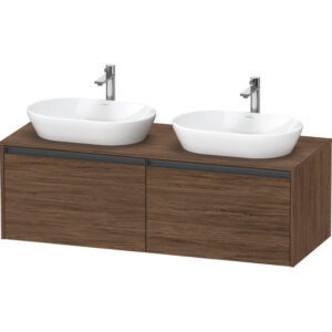 duravit ketho 2 wastafelonderbouwkast incl. consoleplaat met 2 laden voor dubbele waskommen 140x55x45.9cm met handgrepen antraciet donker noten mat sw772721