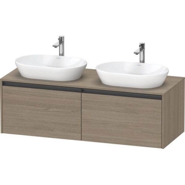 Duravit Ketho 2 wastafelonderbouwkast incl. consoleplaat met 2 laden voor dubbele waskommen 140x55x45.9cm met handgrepen antraciet eiken terra mat K24888B35350000