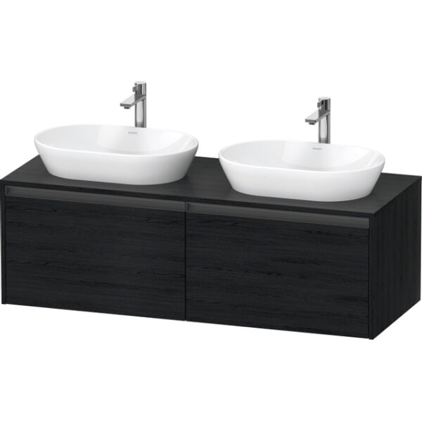 Duravit Ketho 2 wastafelonderbouwkast incl. consoleplaat met 2 laden voor dubbele waskommen 140x55x45.9cm met handgrepen antraciet eiken zwart mat K24888B16160000