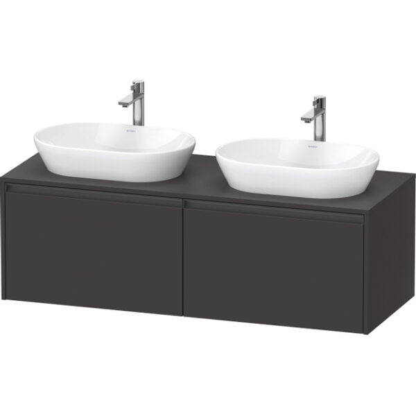 duravit ketho 2 wastafelonderbouwkast incl. consoleplaat met 2 laden voor dubbele waskommen 140x55x45.9cm met handgrepen antraciet grafiet supermat sw772084