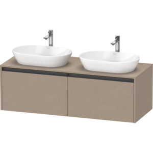 Duravit Ketho 2 wastafelonderbouwkast incl. consoleplaat met 2 laden voor dubbele waskommen 140x55x45.9cm met handgrepen antraciet Linnen mat K24888B75750000