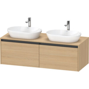 Duravit Ketho 2 wastafelonderbouwkast incl. consoleplaat met 2 laden voor dubbele waskommen 140x55x45.9cm met handgrepen antraciet natuur eiken mat K24888B30300000