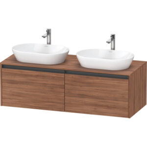 duravit ketho 2 wastafelonderbouwkast incl. consoleplaat met 2 laden voor dubbele waskommen 140x55x45.9cm met handgrepen antraciet noten mat sw773076