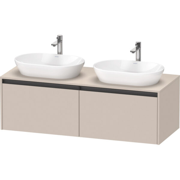 duravit ketho 2 wastafelonderbouwkast incl. consoleplaat met 2 laden voor dubbele waskommen 140x55x45.9cm met handgrepen antraciet taupe mat sw772300