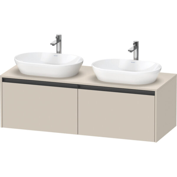 duravit ketho 2 wastafelonderbouwkast incl. consoleplaat met 2 laden voor dubbele waskommen 140x55x45.9cm met handgrepen antraciet taupe supermat sw773135