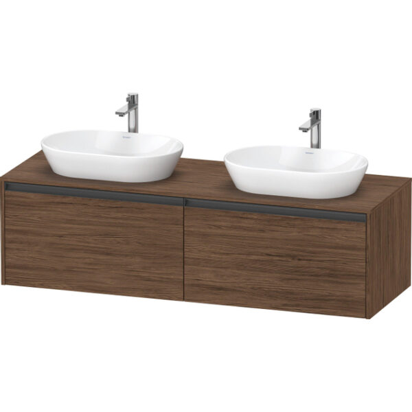 Duravit Ketho 2 wastafelonderbouwkast incl. consoleplaat met 2 laden voor dubbele waskommen 160x55x45.9cm met handgrepen antraciet donker noten K24889B21210000